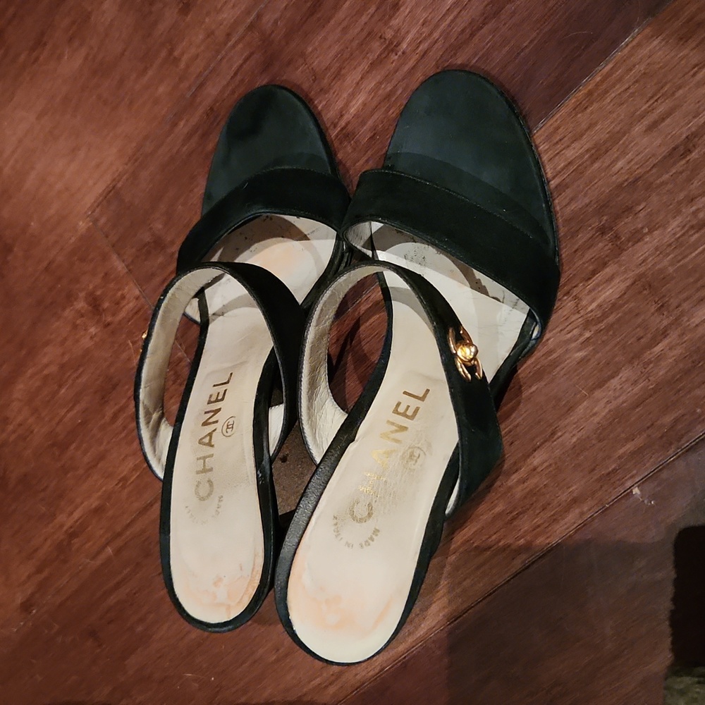 Chanel Black Suede Sandals Slides Mules Shoes 36 - Picture 7 of 8